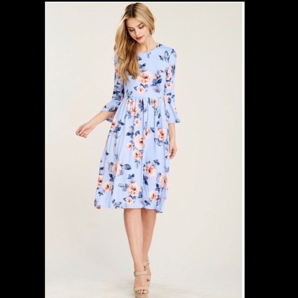 Modest Spring Time Bell Sleeve Dress